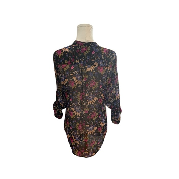 KUT Small Black Floral Blouse Jasmine Chiffon Festival Sheer Button-Up Blouse - Picture 8 of 8